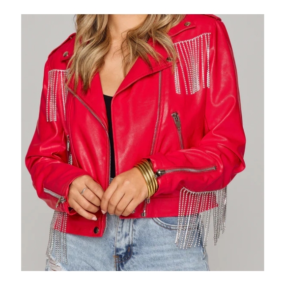 Fashion Nova Jackets & Coats Red Embellished Fringe Jacket Poshmark